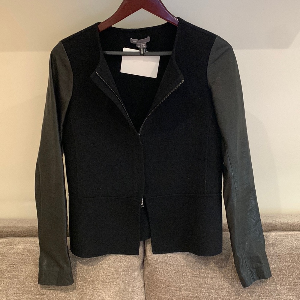 Vince Wool and Leather Sleeve Black Jacket, medium